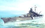  artist_name battleship bismarck_(battleship) clear_sky commentary day highres horizon luger_oni-jun&#039;i military military_vehicle no_humans ocean original outdoors ship signature sky vehicle_focus warship watercraft world_war_ii 