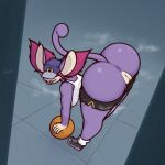  anthro anus ass_up ball basketball_(ball) butt clothed clothing female freepancakes generation_1_pokemon genitals hat headgear headwear hi_res looking_at_viewer nintendo open_mouth plump_labia pokemon pokemon_(species) pokemorph purple_body pussy rattata solo thick_thighs tongue tongue_out white_body 