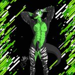  1:1 abs absurd_res animal_genitalia anthro biceps big_muscles black_body black_fur bodily_fluids cum dracoil dragon erection flexing fur genital_fluids genital_slit genitals green_body green_fur hi_res horn jinxed_arts knot looking_at_viewer male muscular muscular_anthro muscular_male nipples nude pecs penis simple_background slit smile solo standing stripes tail white_body white_fur 