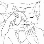  1:1 2023 animated anthro black-kitten brother brother_and_sister cuddling digital_media_(artwork) duo embrace eyes_closed felid feline female fur hair lying lynx male male/female mammal monochrome pillow sebastien_(black-kitten) serah_(black-kitten) short_playtime sibling sister smile stroking_head teenager twins young 