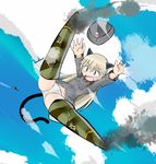  animal_ears blonde_hair blue_eyes day hat helma_lennartz no_pants panties sky smoke solo striker_unit tanaka_rikimaru tears underwear white_panties world_witches_series 