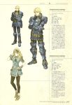  1girl 2boys armor blonde_hair brown_eyes character_profile clair_(fire_emblem) cleive dress fire_emblem fire_emblem_echoes:_mou_hitori_no_eiyuuou full_body gloves helmet hidari_(left_side) highres long_hair mole mole_under_mouth multiple_boys nintendo non-web_source official_art pantyhose ponytail shoulder_armor smile 