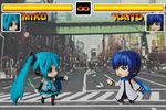  &gt;_&lt; 2girls animated animated_gif closed_eyes hachune_miku hatsune_miku kagamine_len kagamine_rin kaito lowres multiple_boys multiple_girls nendoroid spring_onion the_king_of_fighters vocaloid 