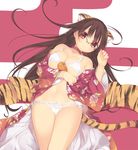  animal_ears animal_print arima_senne bad_id bad_pixiv_id bra breasts brown_hair chinese_zodiac cleavage food fruit glasses japanese_clothes kagami_mochi kashiwamochi_yomogi kemonomimi_mode kimono large_breasts lingerie long_hair mandarin_orange new_year oppai_mochi orange original panties red_eyes solo tabi tail tiger_ears tiger_print tiger_tail underwear year_of_the_tiger 