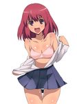  a1 absurdres blue_skirt bra breasts high-waist_skirt highres kushieda_minori lingerie long_sleeves looking_at_viewer open_mouth panties panty_peek pink_bra pleated_skirt pussy_juice red_hair school_uniform short_hair simple_background skirt small_breasts solo thigh_gap toradora! underwear undressing wet wet_clothes wet_panties white_background 
