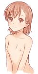  asymmetrical_hair bad_id bad_pixiv_id breasts brown_eyes brown_hair face ha-ru hair_ornament hairclip misaka_mikoto nipples nude short_hair small_breasts smile solo to_aru_kagaku_no_railgun to_aru_majutsu_no_index 