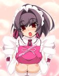  blush breasts brown_hair elbow_gloves frills gloves highres huge_breasts inverted_nipples maid maid_headdress mel/a nipples obentou open_clothes original puffy_nipples red_eyes saionji_mikoto solo 