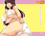  action_pizazz ass bangs bikini blunt_bangs breasts brown_hair cleavage large_breasts long_hair solo swimsuit translation_request wallpaper zen9 