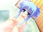  bath bathroom blue_eyes blue_hair double_bun flat_chest game_cg katsuragi_kotori munyuu nude purely solo 