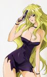  absurdres blonde_hair breasts cleavage gun highres jinki large_breasts long_hair mel_j_vanette no_nipples solo third-party_edit torn_clothes weapon 