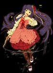  bad_id bad_pixiv_id blood blue_eyes blue_hair bow dress evil_grin evil_smile frills furudo_erika grin gun hair_ornament highres long_hair open_mouth pantyhose petals pink_bow rifle smile smoke smoking_gun solo too_many too_many_frills twintails umineko_no_naku_koro_ni umishima_senbon very_long_hair weapon 