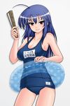  blue_hair blush breasts brown_eyes cleavage hamu_agaki highres innertube kurokami_medaka large_breasts legs long_hair medaka_box one-piece_swimsuit school_swimsuit solo swimsuit 