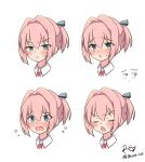 1girl aqua_eyes blue_eyes blush commentary_request expressions head_only highres kantai_collection multiple_views nose_blush pink_hair ponytail r-king shiranui_(kancolle) short_hair signature twitter_username upper_body 