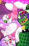  alligator alligatorid anthro avian bird camel_toe chicken clothed clothing comic crocodilian duo erection erection_under_clothing female five_nights_at_freddy&#039;s five_nights_at_freddy&#039;s:_security_breach galliform gallus_(genus) genitals glamrock_chica_(fnaf) hi_res male male/female montgomery_gator_(fnaf) nipple_outline paeonypetals phasianid pussy reptile scalie scottgames steel_wool_studios stretching 