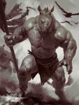  abs anthro avian biceps big_muscles bird bottomwear clothed clothing deltoids greyscale holding_object holding_staff horn loincloth loincloth_only looking_at_viewer male mammal manly monochrome muscle_vein musclegut muscular navel nipples pecs rhinoceros solo staff standing taran_fiddler topless topless_male triceps 