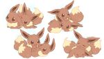  :d blush brown_eyes commentary_request eevee mugita_konomi multiple_views nibbling no_humans open_mouth pokemon pokemon_(creature) signature simple_background smile tearing_up white_background 