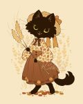  4:5 anthro autumn biped black_body black_fur clothed clothing domestic_cat felid feline felis female fur mammal samantha_whitten solo tail wheat whiskers 