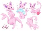  anthro ball_of_yarn clothing crop_top eeveelution espeon female fur generation_2_pokemon hi_res inosagi model_sheet nintendo pink_body pink_fur pokemon pokemon_(species) purple_eyes shirt solo topwear yarn 