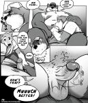  2021 absurd_res age_difference anthro balls baseball_cap belly big_belly blush boss boss_and_employee bossman_(kamudragon) canid canine canis clothing comic dialogue domestic_dog duo employee_(kamudragon) english_text erection eye_contact fellatio genitals glistening glistening_genitalia glistening_penis hat headgear headwear hi_res kamudragon larger_male looking_at_another low-angle_view male male/male mammal mature_anthro mature_male moan monochrome moobs multiple_scenes oral oral_penetration overweight overweight_anthro overweight_male penetration penile penile_penetration penis saggy_balls sex sitting size_difference smaller_male speech_bubble text unprofessional_behavior wolf 