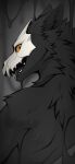  2023 angiewolf anthro black_body black_fur digital_media_(artwork) fur male open_mouth orange_eyes solo teeth tongue 