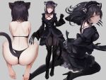  1girl animal_ear_fluff animal_ears ass bangs black_dress black_hair blush bow breasts cat_ears cat_girl cat_tail choker chowbie claws cleavage dress feet frills gloves gothic high_heels large_breasts long_hair long_sleeves looking_at_viewer maid_headdress maid_master original panties pantyhose parted_lips ribbon smile soles solo tail thighhighs thighs underwear yellow_eyes 