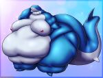  2023 absurd_res anthro areola big_breasts big_butt blue_body bow_on_head breasts butt clothed clothing digital_media_(artwork) female generation_3_pokemon hi_res huge_belly huge_breasts huge_butt huge_thighs morbidly_obese morbidly_obese_anthro morbidly_obese_female nintendo nipples obese obese_anthro obese_female overweight overweight_anthro overweight_female pokemon pokemon_(species) solo thick_thighs topless viroveteruscy wailord white_body 