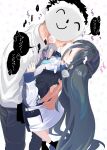  1boy 1girl absurdres aris_(blue_archive) arona&#039;s_sensei_doodle_(blue_archive) blue_archive french_kiss hairband hayashidahana height_difference hetero highres hug kiss long_hair necktie saliva sensei_(blue_archive) side_ponytail tongue 