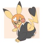  anthro anus blush butt clothed clothing cosplay_pikachu_(costume) female generation_1_pokemon genitals linen_lolita looking_at_viewer nintendo open_mouth pikachu pikachu_libre pokemon pokemon_(species) pussy simple_background solo white_background yellow_body 