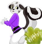  absurd_res animal_crossing anthro black_and_white_fur canid canine canis dalmatian domestic_dog fart fart_fetish female hi_res imaranx looking_back mammal nintendo portia_(animal_crossing) skunk_tail solo 