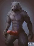  abs animal_genitalia animal_penis anthro balls big_penis blaidd_(elden_ring) canid canine canine_genitalia canine_penis canis claws drakawa elden_ring erection fromsoftware fur genitals grey_body grey_fur knot male mammal muscular muscular_anthro muscular_male nude pecs penis purple_eyes solo standing wolf 
