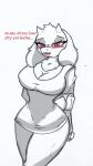  anthro big_breasts blushinf breasts cleavage clothed clothing english_text female hi_res mature_female pace-maker pantsless small_waist solo text thick_thighs toriel toriel_(underfell) undertale undertale_(series) wide_hips 