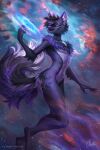  anthro arm_tuft artist_name black_body black_fur black_hair butt_tuft canid cheek_tuft cosmic_background elbow_tuft facial_tuft female fluffy fluffy_tail fur hair hi_res inner_ear_fluff mammal marie_merkh markings multicolored_hair narrowed_eyes navel nebula nude purple_body purple_eyes purple_fur purple_hair purple_inner_ear purple_nose signature solo space space_background spots spotted_body spotted_fur spotted_markings spotted_tail tail tail_markings three-quarter_view tuft two_tone_hair white_inner_ear_fluff 