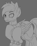  2022 absurd_res armor digital_media_(artwork) ear_piercing equid equine hi_res horse looking_at_viewer machine mammal monochrome pegasus piercing pony power_armor scar sketch smile thehuskylord wings 