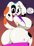  101_dalmatian_street 101_dalmatians 2023 absurd_res anthro areola big_breasts big_butt black_nose breasts butt canid canine canis da_vinci_(101_dalmatians) dalmatian dialogue digital_media_(artwork) disney domestic_dog english_text fangs female gradient_background hi_res huge_breasts huge_butt looking_at_viewer mammal nipples nr_ac open_mouth simple_background solo speech_bubble talking_to_viewer teeth text thick_thighs 