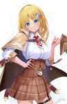  1girl absurdres blonde_hair blue_eyes blush bob_cut breasts brown_coat brown_headwear brown_skirt coat collared_shirt deerstalker detective hair_ornament hand_on_hip hat high-waist_skirt highres hololive hololive_english kenko_(a143016) large_breasts looking_at_viewer medium_hair miniskirt monocle_hair_ornament nail_polish necktie open_clothes open_coat pleated_skirt pocket_watch red_necktie shirt skirt smile solo spinning thigh_strap twirling_hat virtual_youtuber watch watson_amelia white_shirt yellow_nails 