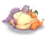  ambiguous_gender belly big_belly bluberripancakes charizard claws duo feral generation_1_pokemon inflation membrane_(anatomy) membranous_wings morbidly_obese morbidly_obese_ambiguous morbidly_obese_feral muk nintendo obese obese_ambiguous obese_feral open_mouth overweight overweight_ambiguous overweight_feral pokemon pokemon_(species) shocked_expression simple_background sitting slime white_background wings 
