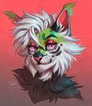  anthro artist_name black_ears bust_portrait cheek_tuft ear_tuft eyelashes facial_tuft felid female fur glistening glistening_eyes gradient_background green_body green_fur hair hi_res looking_at_viewer mammal marie_merkh mouth_closed neck_tuft pink_eyes pink_nose portrait red_inner_ear short_hair shoulder_tuft signature simple_background solo tuft white_body white_fur white_hair 