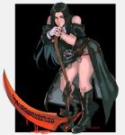  1other androgynous bare_shoulders black_footwear black_hair black_nails blood full_body gloves guilty_gear guilty_gear_strive highres long_hair looking_to_the_side nail_polish other_focus red_eyes scythe skull standing testament_(guilty_gear) tirtyturtle white_gloves 
