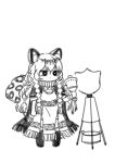  absurdres animal_ear_fluff animal_ears arknights bead_necklace beads bell blanchat braid grey_eyes grey_thighhighs greyscale highres holding holding_bell jewelry leopard_ears leopard_girl leopard_tail monochrome necklace pramanix_(arknights) side_braids tagme tail thighhighs 