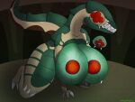  absurd_res alien all_fours anthro artist_name big_breasts breasts cave clawed_fingers claws female hi_res metroid metroid_(species) metroid_queen multi_eye nintendo shaded sharp_teeth signature solo tail teeth thick_thighs toe_claws unregistereduser 