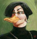  2023 anatid anseriform anthro avian bangs beak bird black_clothing black_hair black_topwear bob_cut bust_portrait clothed clothing digital_media_(artwork) digital_painting_(artwork) digital_pastel_(artwork) duck dyna_soar ear_piercing ear_ring eyebrows eyelashes eyeshadow eyewear female glasses green_background green_eyes hair headshot_portrait hi_res hoop_ear_ring jewelry makaira_(redustheriotact) makeup necklace piercing portrait principal ring_piercing short_hair signature simple_background solo sweater three-quarter_portrait topwear turtleneck yellow_beak 