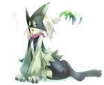  1other animal_feet animal_hands animal_nose body_fur claws closed_eyes commentary full_body furry gorilla_(bun0615) green_fur highres meowscarada no_humans open_mouth pokemon pokemon_(creature) pokemon_(game) pokemon_sv simple_background sitting solo yawning yokozuwari 