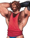  1boy abs arm_hair armpit_hair armpits arms_behind_head bara beard bikini_briefs blake_alexander blue_male_underwear brown_hair cassidy_(overwatch) chest_hair come_hither facial_hair hairy highres large_pectorals leg_hair looking_at_viewer male_focus male_underwear mature_male muscular muscular_male navel_hair neckbeard nipples overwatch pectorals presenting_armpit pubic_hair pubic_hair_peek red_tank_top seductive_smile short_hair sidepec smile solo stomach tank_top underwear 