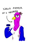  alcohol anthro avian beak beer beverage beverage_can bird blue_arms clothing disappointed female garten_of_banban hi_res humor looking_at_viewer mature_female mevka_(artist) opila_(garten_of_banban) purple_body shirt solo stained_clothing tank_top text topwear vein 