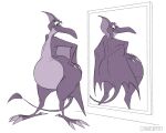  2023 anthro beak belly big_belly big_butt butt claws convexpert elsa_(we&#039;re_back!) female hand_on_butt hi_res looking_at_mirror looking_at_object looking_at_own_butt looking_at_self mirror mirror_reflection nude obese obese_anthro obese_female overweight overweight_anthro overweight_female pterodactylus pterosaur reflection reptile scales scalie signature solo standing toe_claws universal_studios we&#039;re_back!_a_dinosaur&#039;s_story wings worried 