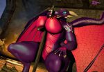  2023 3d_(artwork) activision anthro axe battle_axe breasts cynder digital_media_(artwork) domizoni dragon embers female female_focus fire glowing glowing_eyes hi_res melee_weapon nipples nude nude_female open_mouth pinup pose smoke solo source_filmmaker spyro_the_dragon sword thick_thighs tongue tongue_out weapon wings 