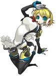  aegis_(persona) android apron arched_back arm_up black_legwear blonde_hair blue_eyes cosplay detached_sleeves dream_c_club dream_c_club_(series) hairband ili_(dream_c_club) ili_(dream_c_club)_(cosplay) indee maid persona persona_3 short_hair side_slit solo thighhighs 