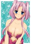  blue_eyes blush breasts cleavage koihime_musou large_breasts mizushima_aru navel pink_hair short_hair solo sonken 