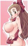  ass blush bow breasts brown_eyes brown_hair copyright_request hair_bow huge_breasts kei_jiei long_hair naked_scarf nude ponytail scarf sideboob solo 
