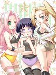  3girls ass blush breasts cleavage fishnets haruno_sakura hyuuga_hinata multiple_girls naruto otogi_yuugi panties smile underwear wink yamanaka_ino 